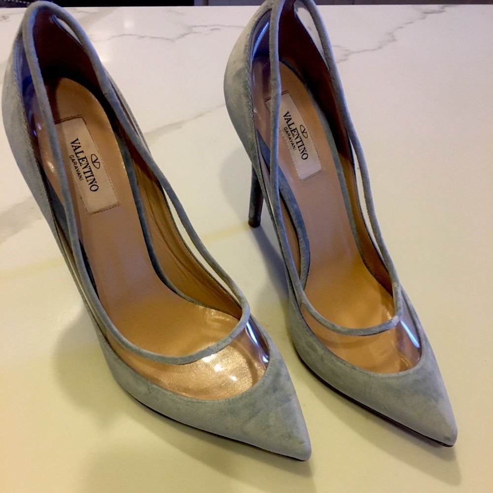 VALENTINO Velvet PVC Pumps 37 Light Blue
